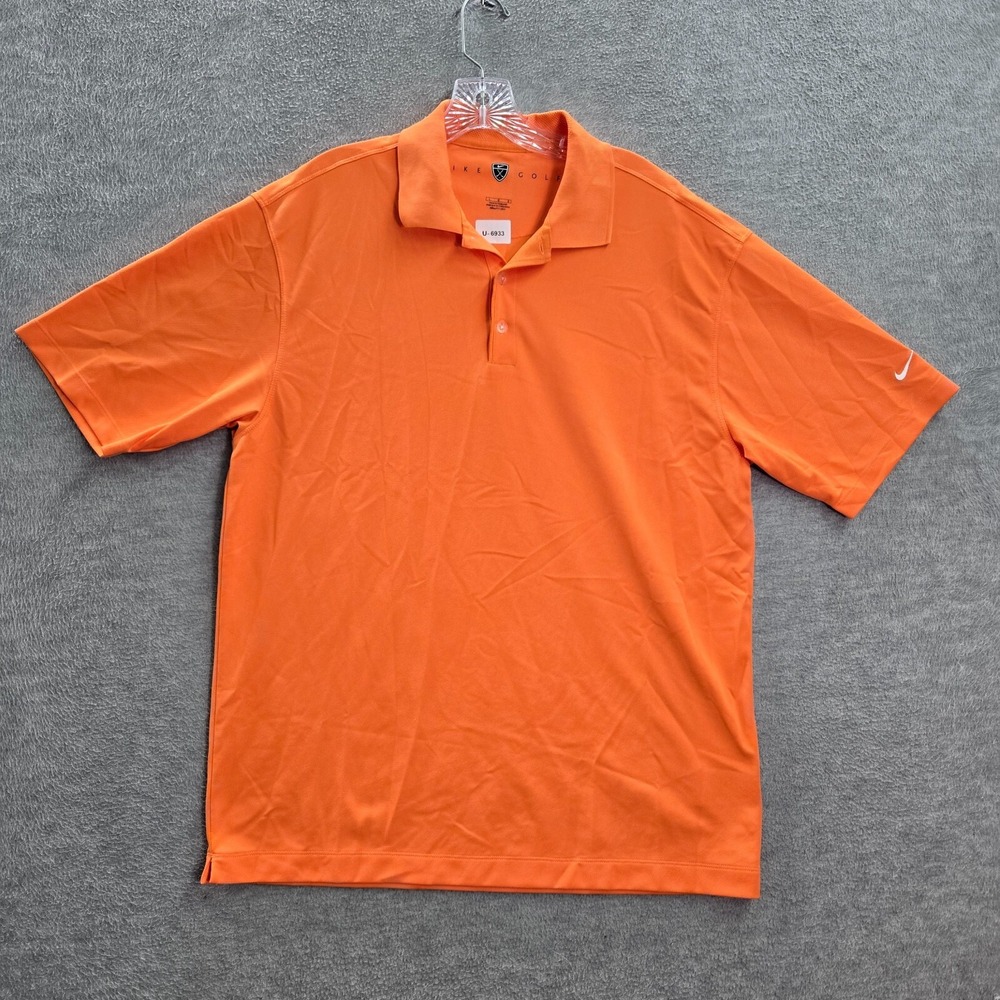 Nike Golf Men Polo Shirt Large Orange Logo Swoosh Short Sleeve Collar